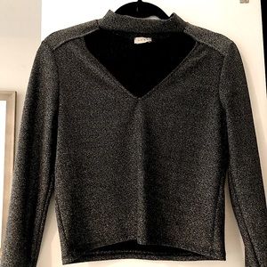 Luxe dark gray glitter keyhole cutout crop top